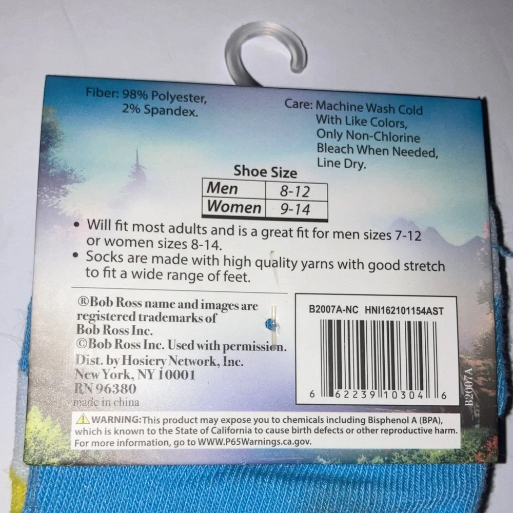 Bob Ross Happy‎ Little Clouds Socks - Low Cut- 2 pair Unisex